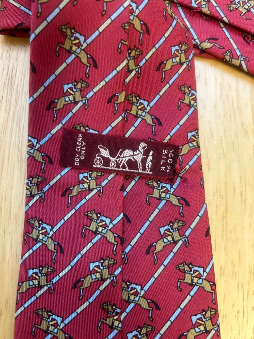 Hermes Paris 7385PA 100% Silk Necktie Tie Red Horse Racing 59
